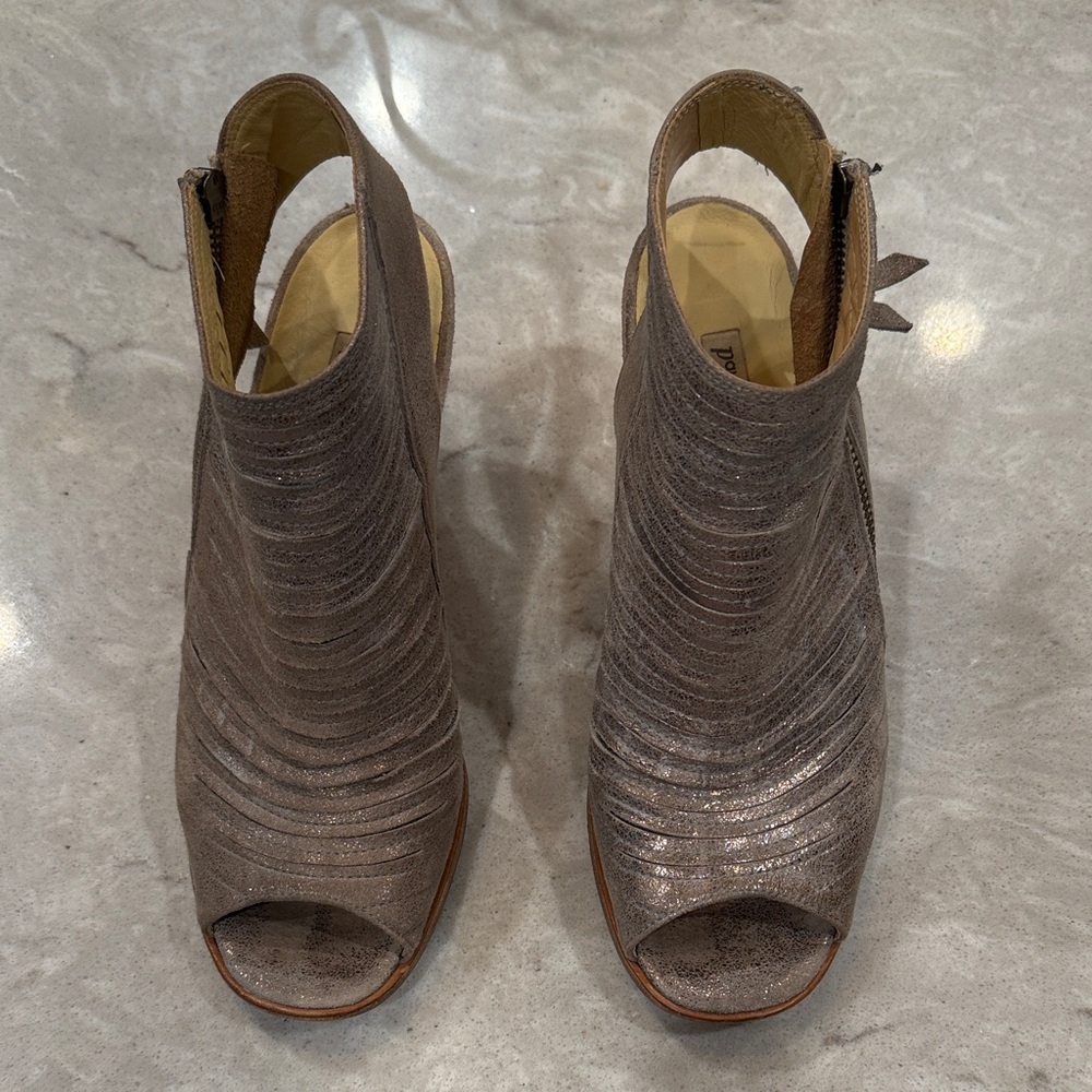 Paul Green Women's Open Toe Slingback Wedge Booties inTaupe.